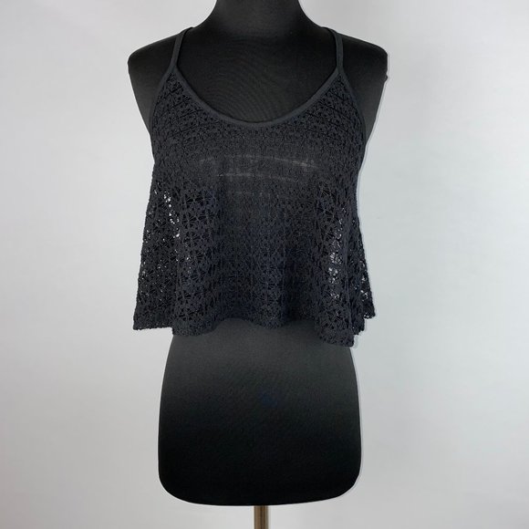 PINK Victoria's Secret XS/S Black Crochet Crop Top - Picture 1 of 9